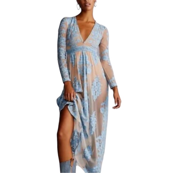 For Love & Lemons x Free People Temecula XS & S Blue Floral Embroidered Maxi - Picture 14 of 14
